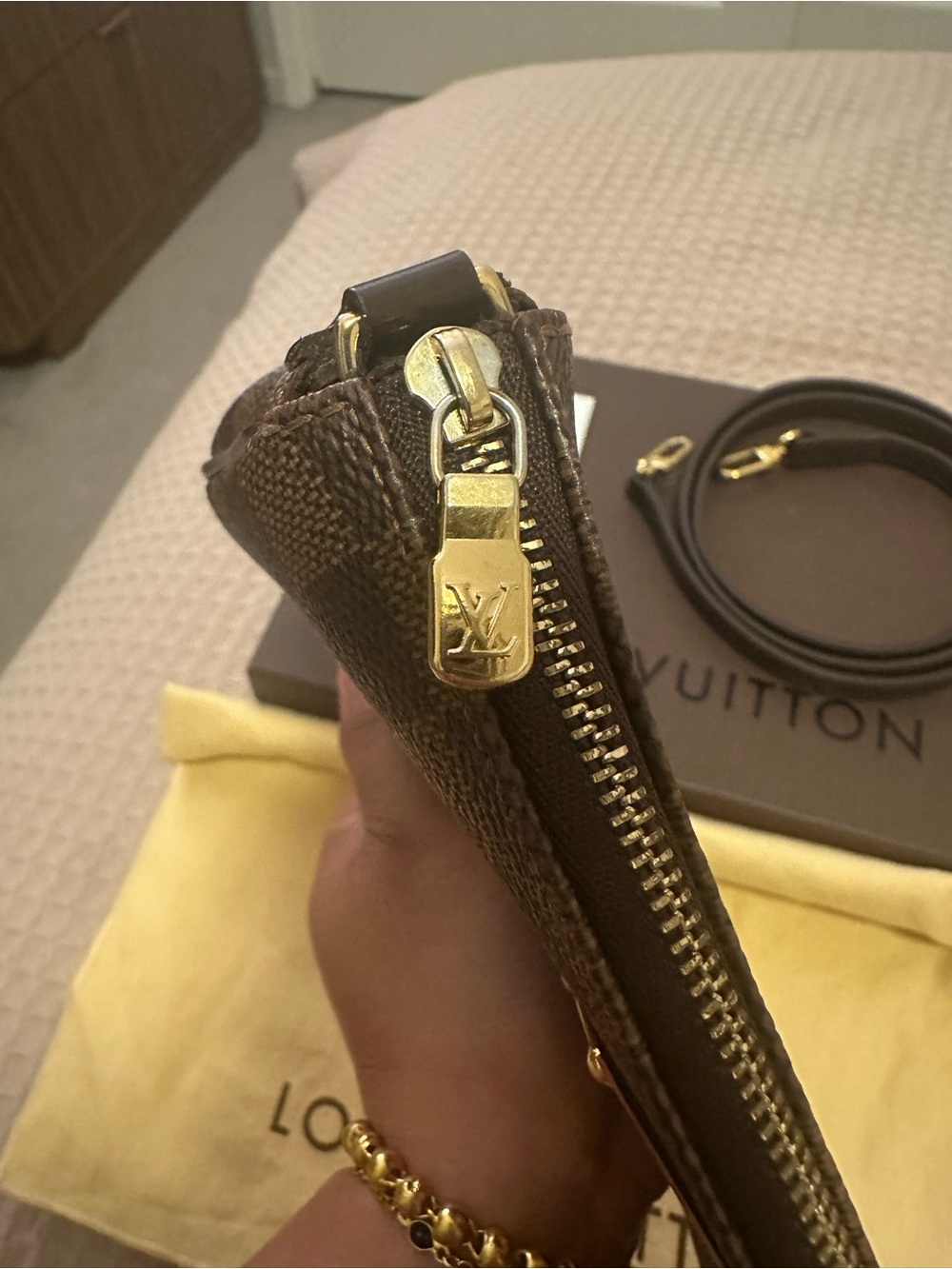 Louis Vuitton Damier Ebene Brown & Gold Shoulder Bag - Picture 6 of 14